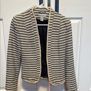 H&M White and Blue Tailored Blazer with Horizontal Stripes